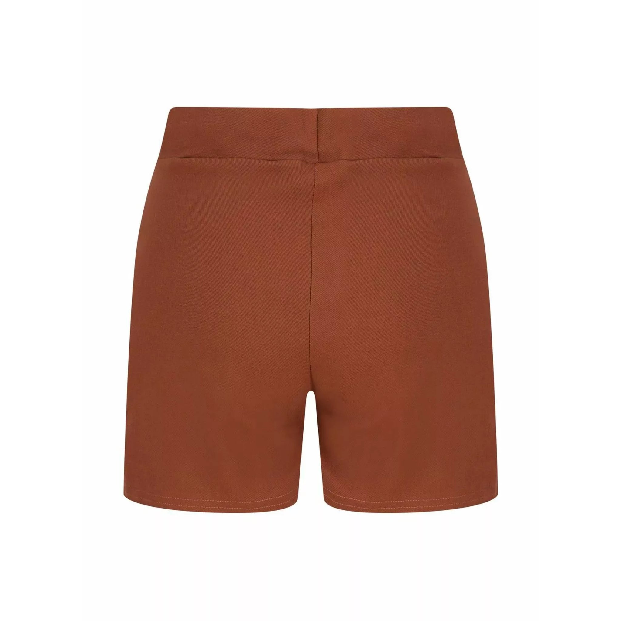 Ladies' terrecota brown fashion shorts with front flap pockets and silver button detail β high-waisted smart casual summer shorts
